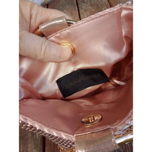 Rose Gold Gunne Sax by Jessica McClintock Gwen Ball Mesh Metal Ring Wristlet Bag - Picture 6 of 11